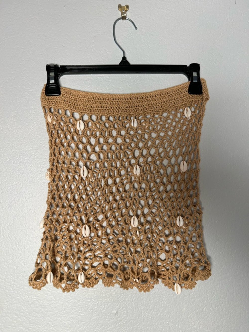 Handmade Crochet Festival Shell Net Tube Top in Tan size XS/S